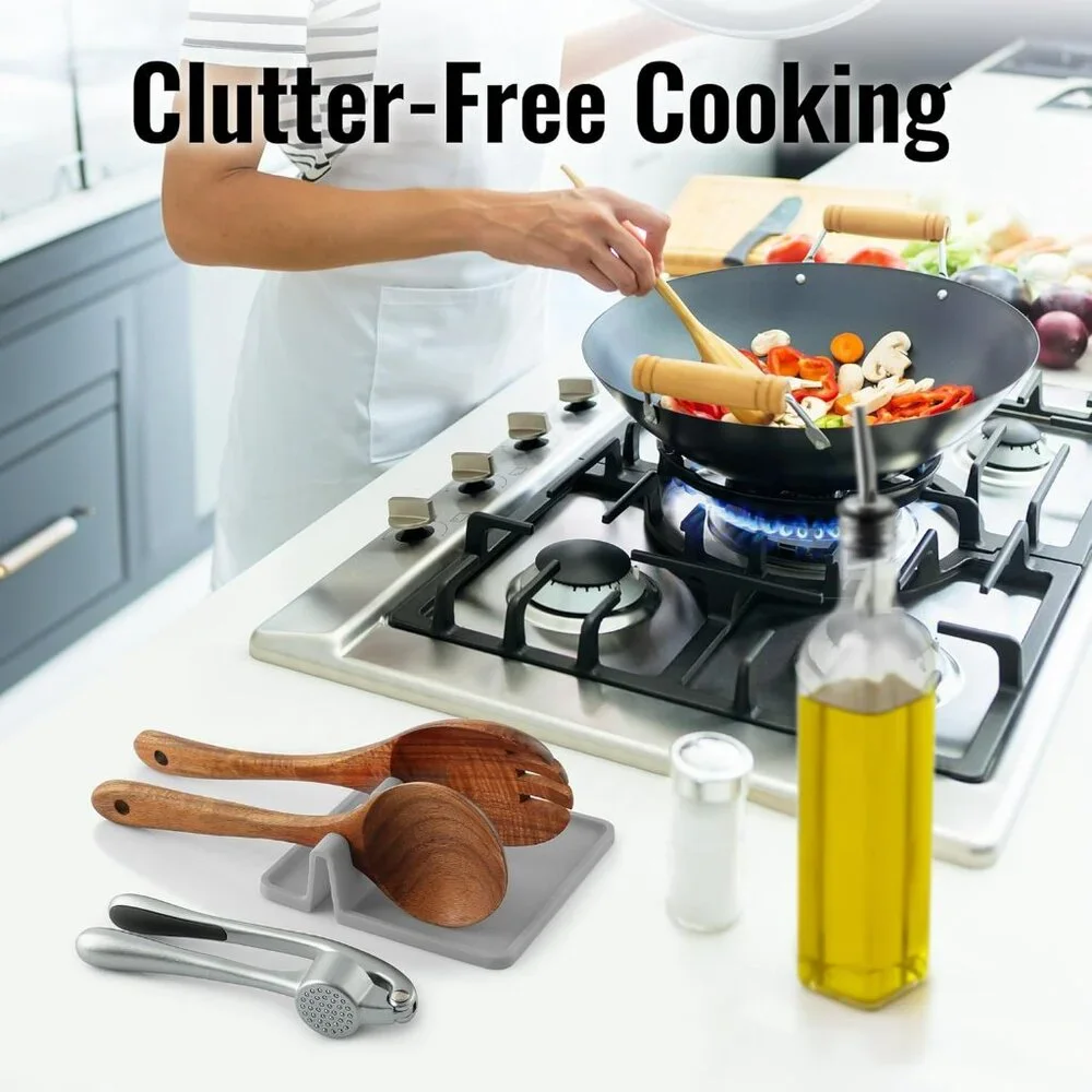 Kitchen Spoon Rest for‎ Multiple Utensils High Heat-Resistant Silicone Drip Pad
